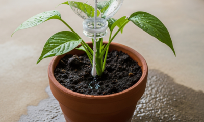 Garrafa plástica e cotonete criam sistema simples para regar plantas