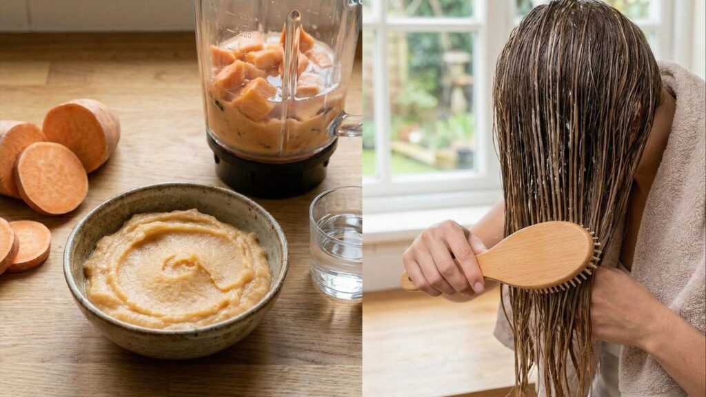 Poderosa máscara capilar de batata-doce combate a queda e garante um brilho intenso e único