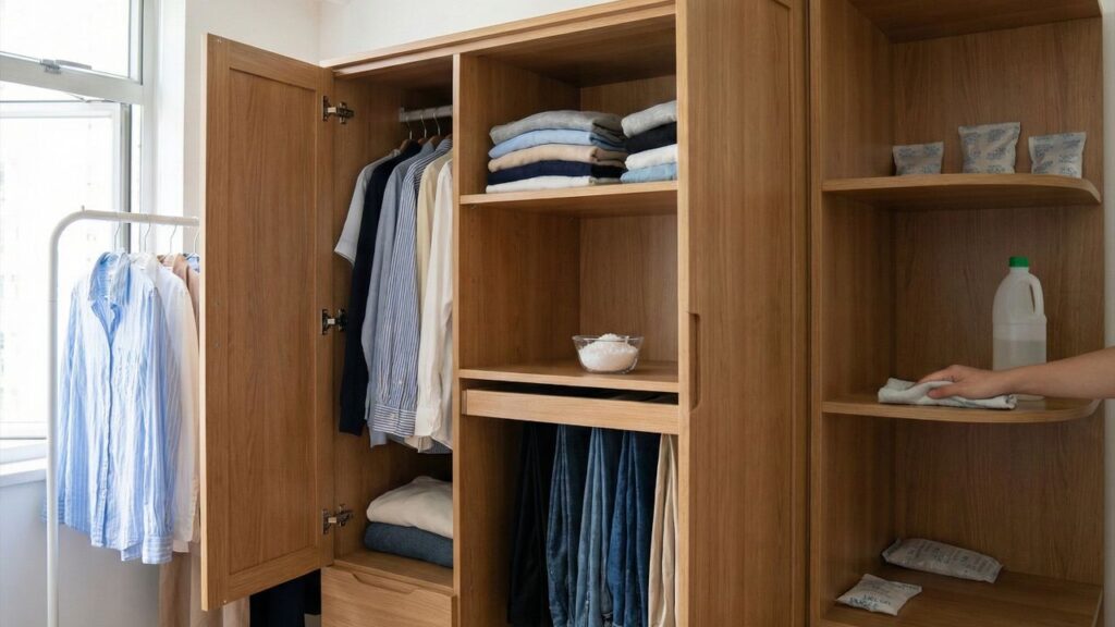 Eu nunca mais comprei desumidificador caro após usar sal grosso no guarda-roupa