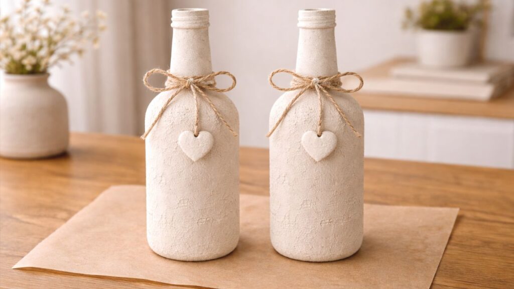 Aprenda o segredo da garrafa decorada com gesso que parece cerâmica importada de alto valor