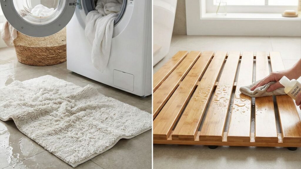 O tapete de bambu para banheiro garante um ambiente livre de bactérias de forma natural