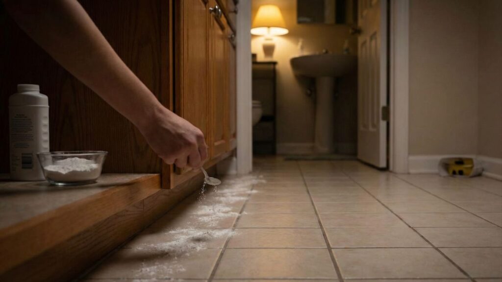 Coloque a mistura de bicarbonato com talco nos ralos e veja o que acontece durante a noite