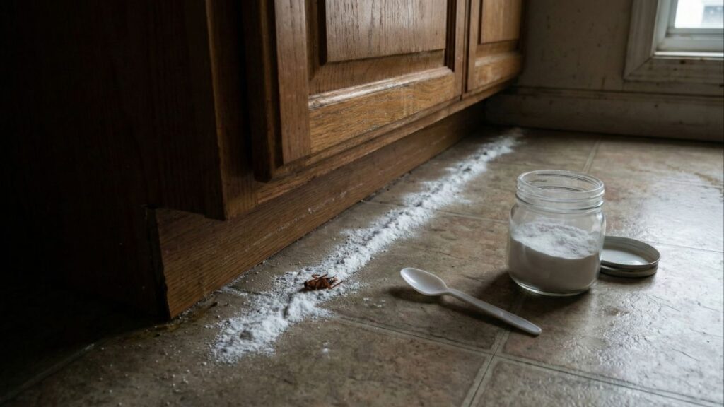 Coloque a mistura de bicarbonato com talco nos ralos e veja o que acontece durante a noite