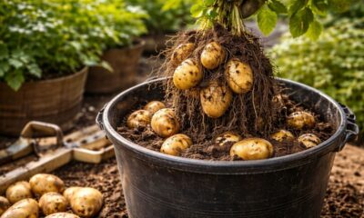Um balde comum pode render uma colheita farta de batatas