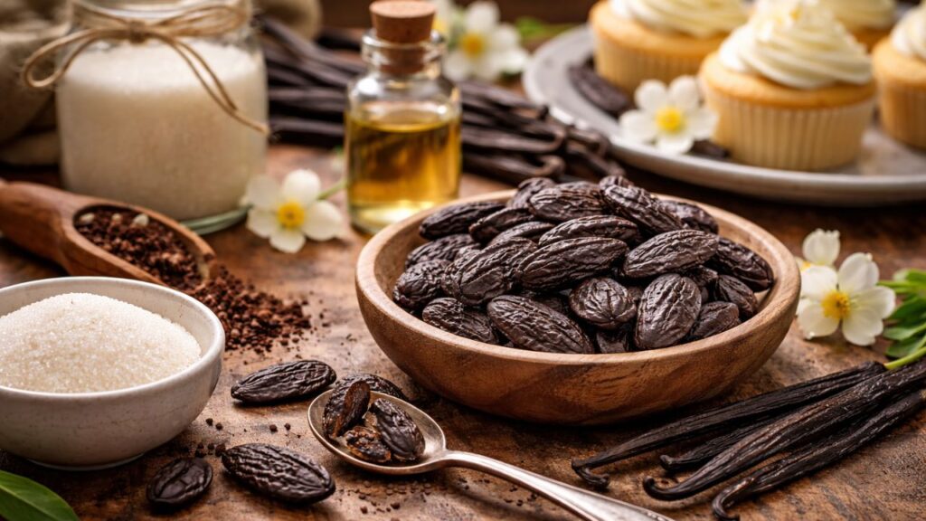 Essa semente tem gosto de baunilha e vem sendo usada para aromatizar doces caseiros