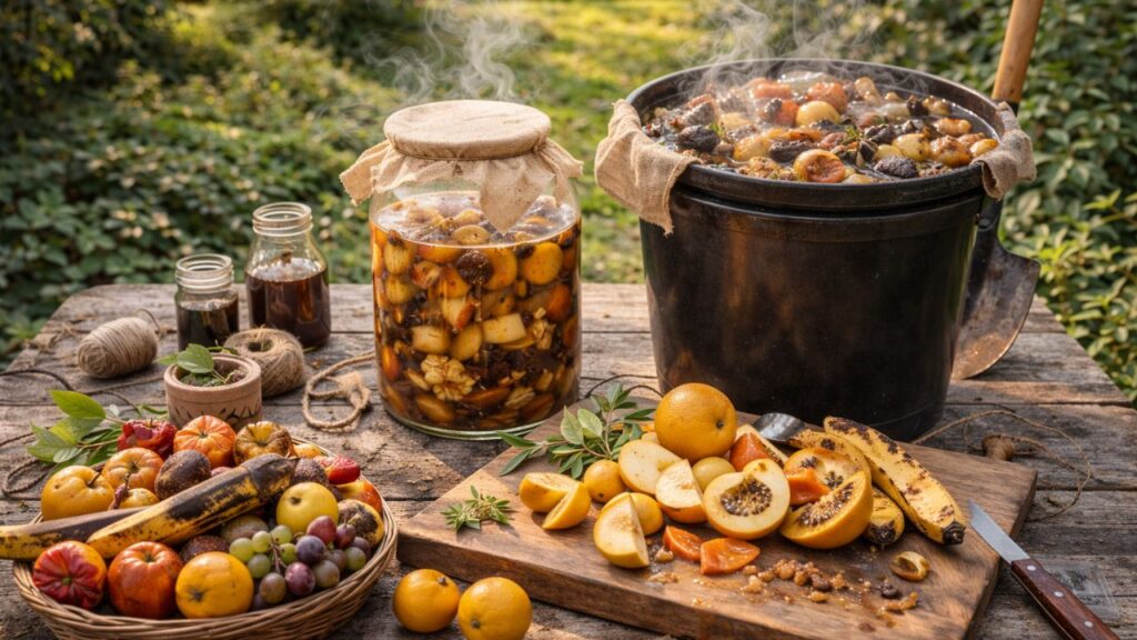 Frutas passadas viram adubo fermentado e ajudam o jardim a crescer mais forte