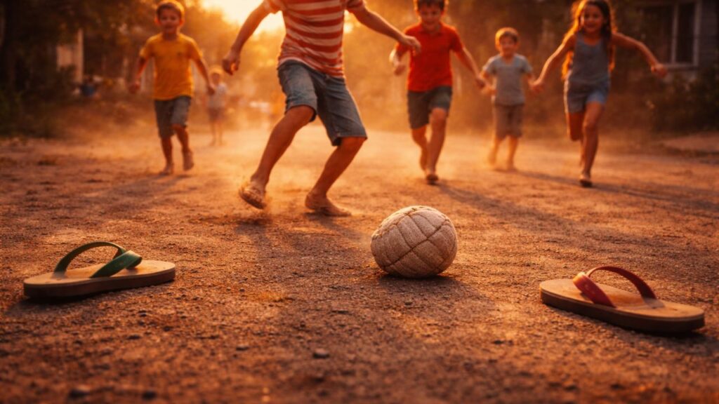 Diversões simples juntavam a criançada sem precisar de brinquedo caro