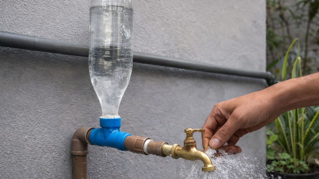 Uma garrafa comum resolveu um problema chato da torneira