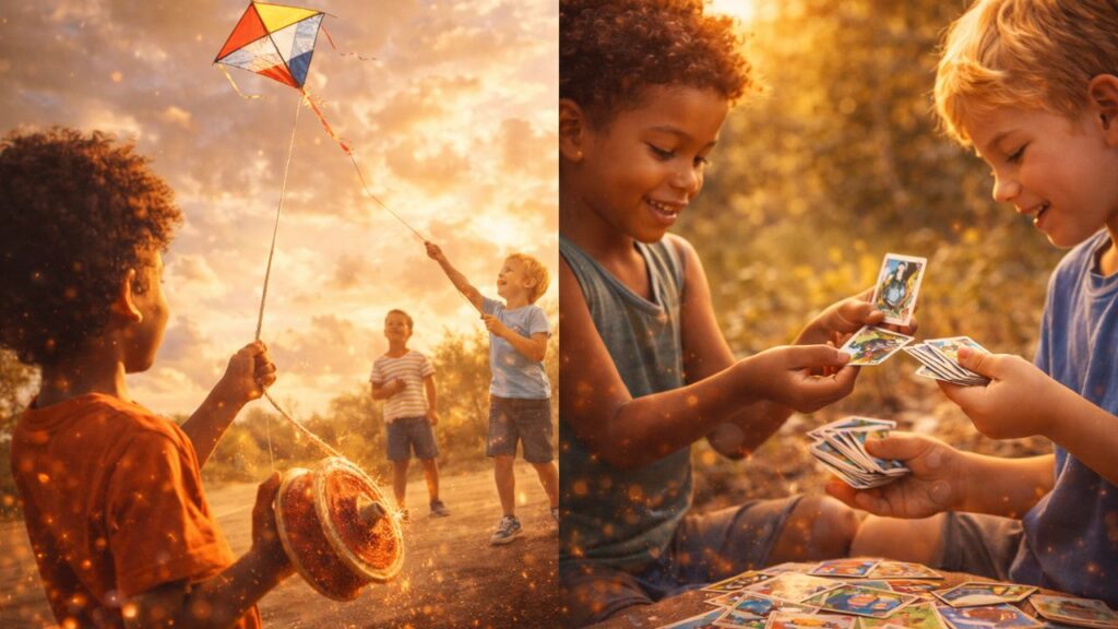 Empinar pipa e trocar figurinha marcaram uma infância diferente