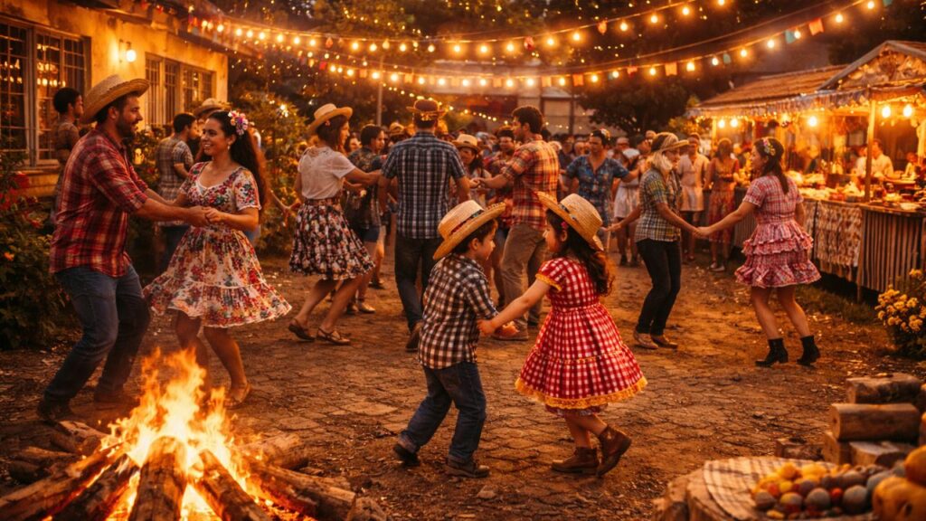 Festas juninas que marcavam o bairro inteiro com fogueira e quadrilha