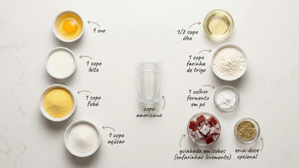 Essa versão de bolo de fubá com goiabada é feito no liquidificador, leva apenas 1 ovo e rende 10 porções para um lanche perfumado e cheio de sabor