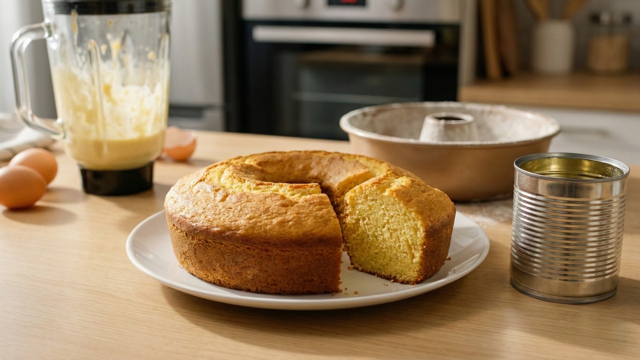 Com apenas um milho enlatado e um liquidificador, você faz esse bolo delicioso que fica pronto em 40 minutos
