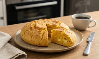 Minha mãe sempre faz essa broa de fubá de liquidificador para servir com café passado na hora