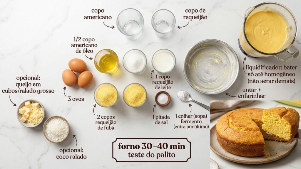 Minha mãe sempre faz essa broa de fubá de liquidificador para servir com café passado na hora