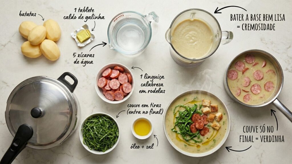 Noite fria combina com caldo verde bem quente e cremoso que fica pronto em 30 minutos