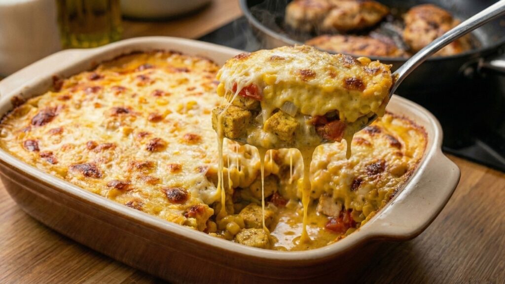 Frango com creme de milho dourado no forno que fica cremoso na medida certa e agrada toda a família