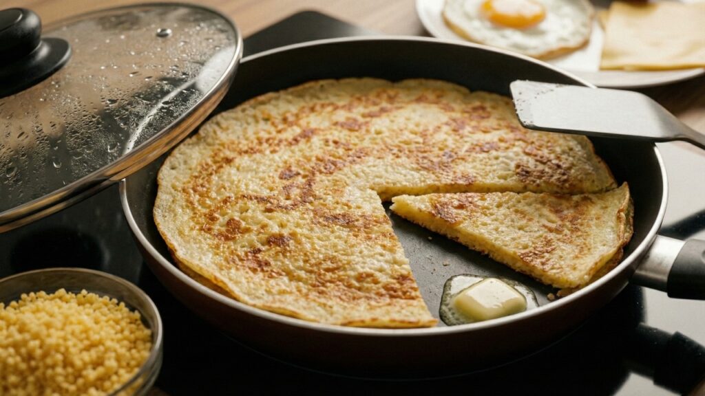 Com flocão e água você faz cuscuz na frigideira que fica macio por dentro e douradinho por fora em apenas 10 minutos