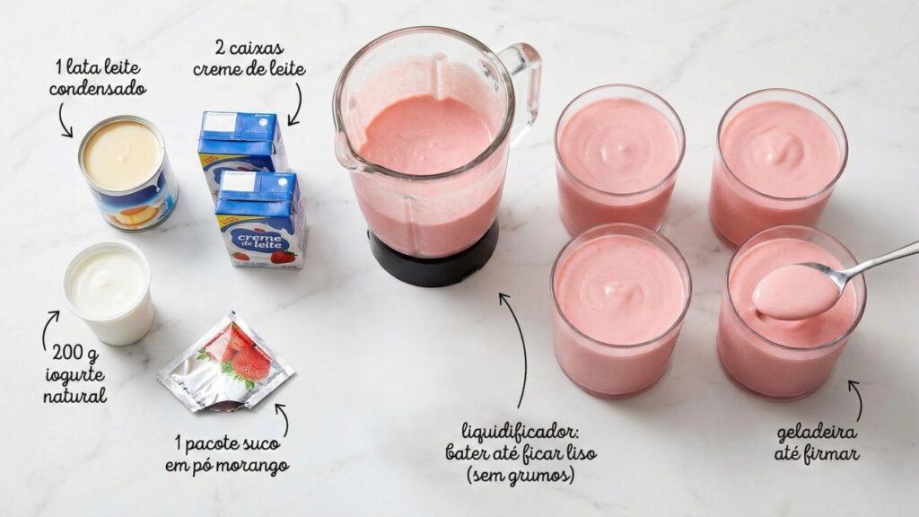 Com apenas 4 ingredientes, você prepara um danoninho caseiro firme que fica pronto em 10 minutos