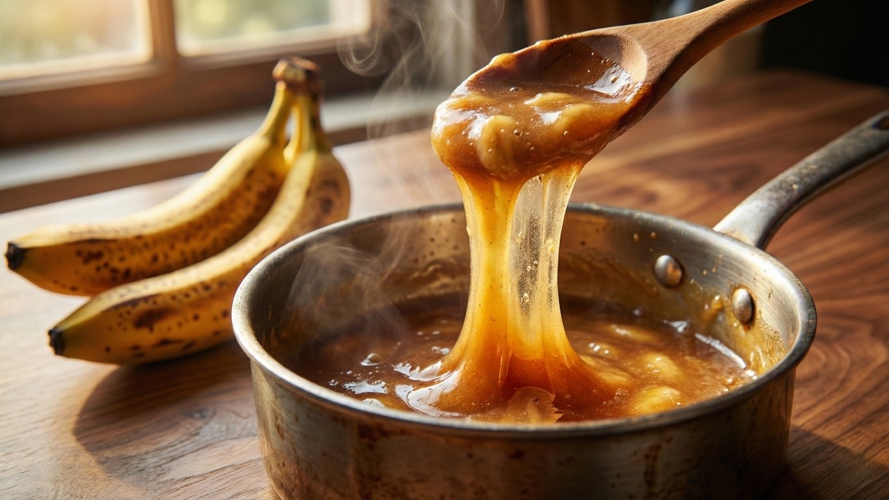 Com banana madura e açúcar, você faz um doce cremoso e dourado que lembra a infância em poucos minutos