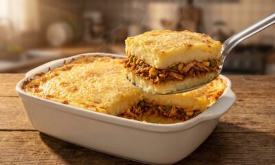 Com batata, frango desfiado e parmesão, você cria um escondidinho cremoso e firme em poucos minutos