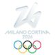 Logo dos Jogos Olímpicos de Inverno Milão Cortina 2026 com os anéis olímpicos.