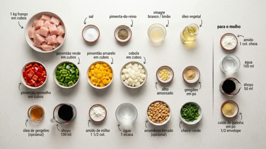 Doure o frango, acrescente os pimentões e prepare um frango xadrez brilhante e marcante em poucos minutos