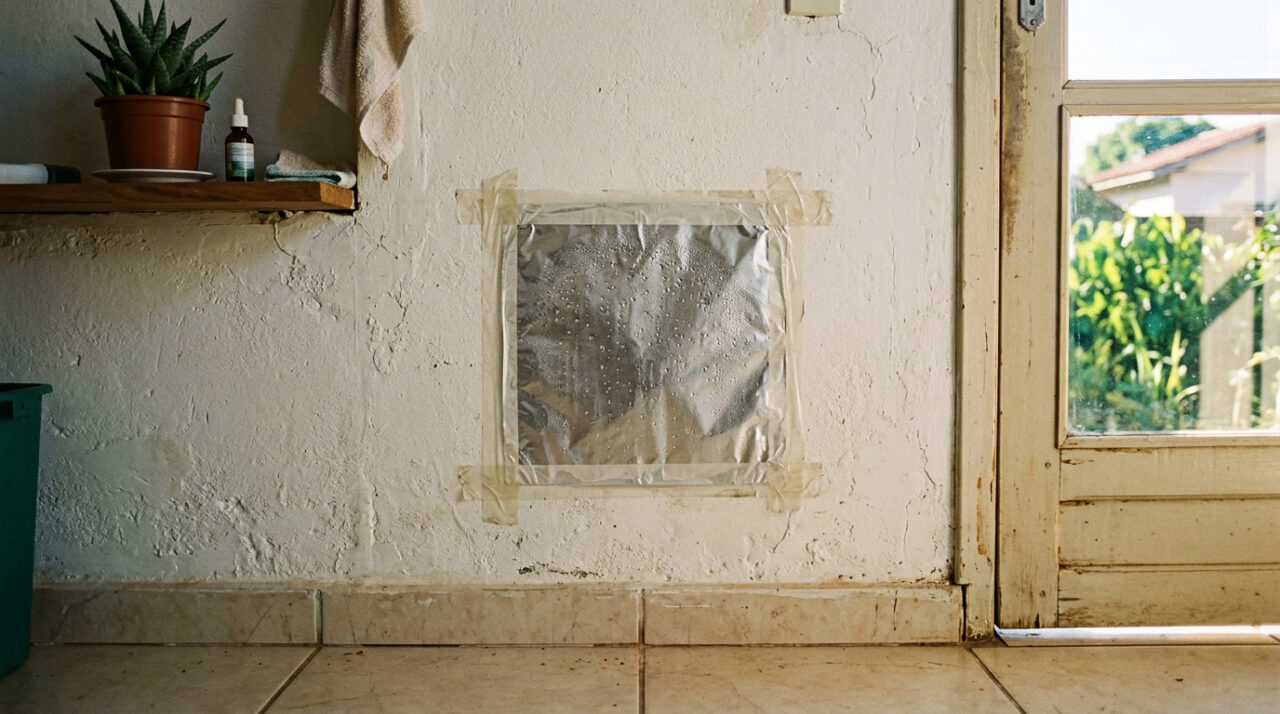 Arquitetos recomendam usar papel alumínio nas paredes para verificar a umidade em 24 a 48 horas e ver se o problema é um vazamento interno ou apenas condensação, que pode ser evitada com ventilação e manutenção simples na casa
