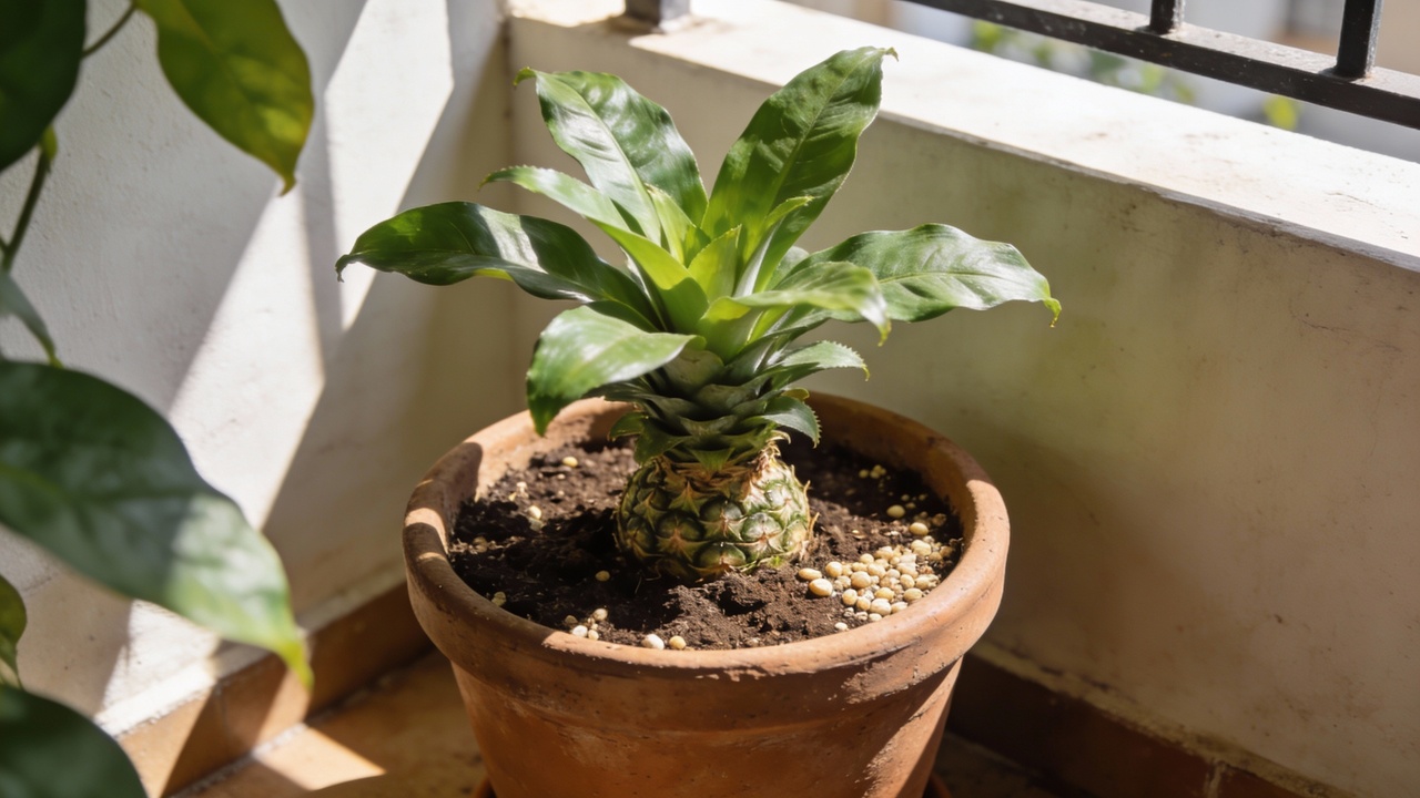 Um vaso, uma coroa e um abacaxi começando a vida sem esforço