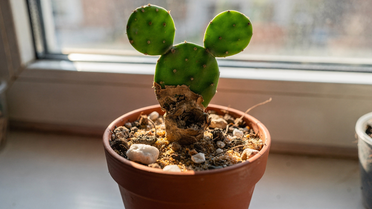 Cacto-orelha-de-mickey estava apodrecendo e se recuperou com um detalhe importante