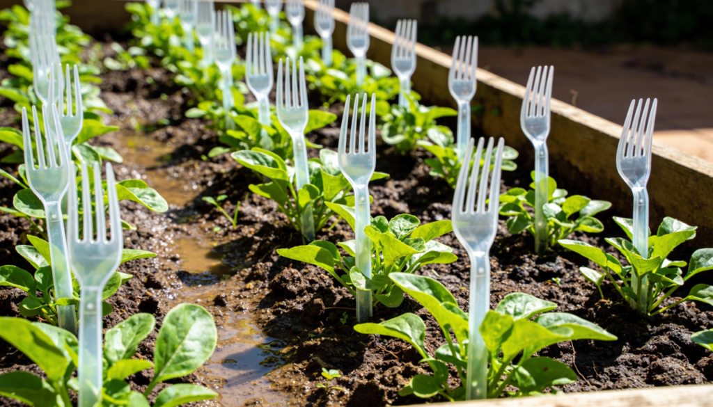 Jardineiros experientes garantem que funciona: Coloque garfos de plástico na terra do seu jardim