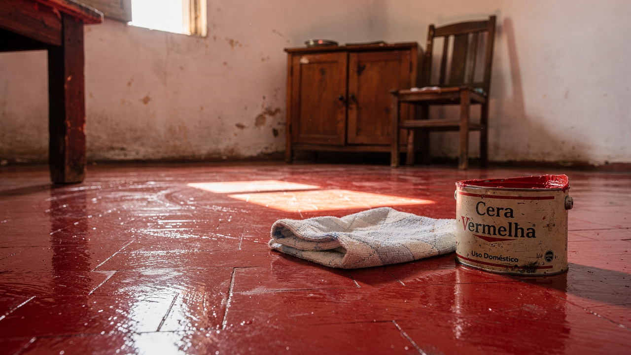 A cera vermelha no chão que marcava o dia da limpeza