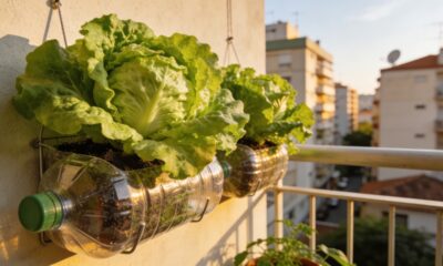 Alface-lisa em garrafa pet deu tão certo que virou hábito aqui em casa