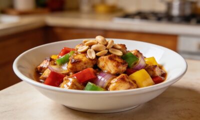 Doure o frango, acrescente os pimentões e prepare um frango xadrez brilhante e marcante em poucos minutos