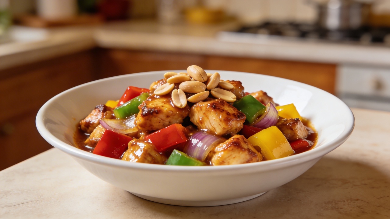 Doure o frango, acrescente os pimentões e prepare um frango xadrez brilhante e marcante em poucos minutos