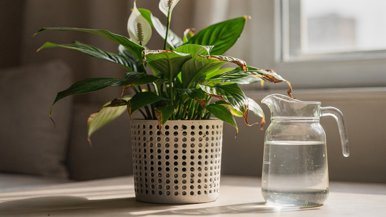 Lírio-da-paz com pontas queimadas nunca mais: só um ajuste de água e drenagem e a planta muda de fase