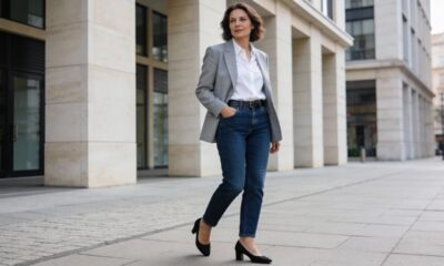 O jeans azul escuro é o segredo de toda mulher elegante para um visual sofisticado no dia a dia