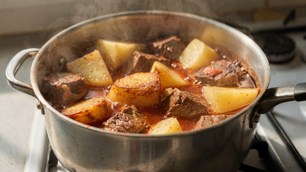 Receita de picadinho com batata que deixa a carne macia e é feito em uma panela só
