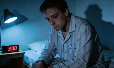 Pessoa adulta levantando-se rapidamente da cama em um quarto simples e bem iluminado, levando a mão à cabeça com expressão clara de tontura, ambiente doméstico realista, sensação imediata de desequilíbrio visível após se levantar, cena cotidiana que mostra alerta do corpo.