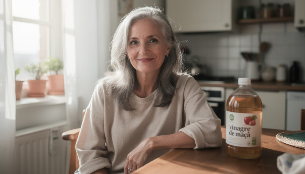 Usar vinagre de maçã puro no cabelo grisalho: para que serve e por que ajuda a devolver brilho aos fios opacos