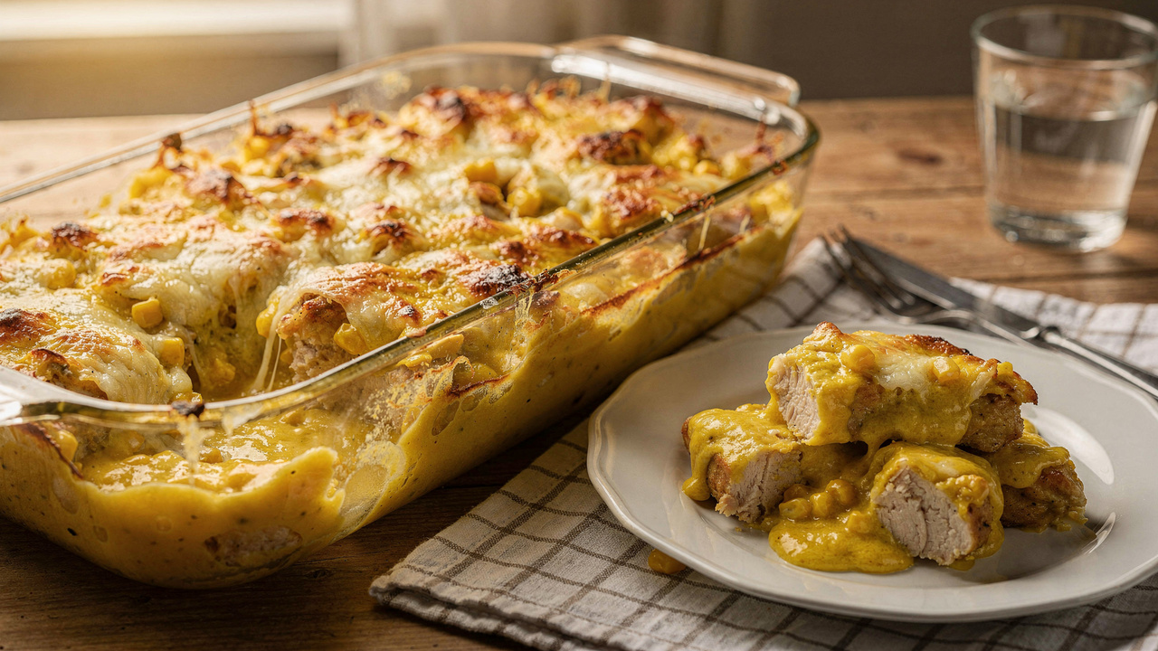 Frango com creme de milho dourado no forno que fica cremoso na medida certa e agrada toda a família