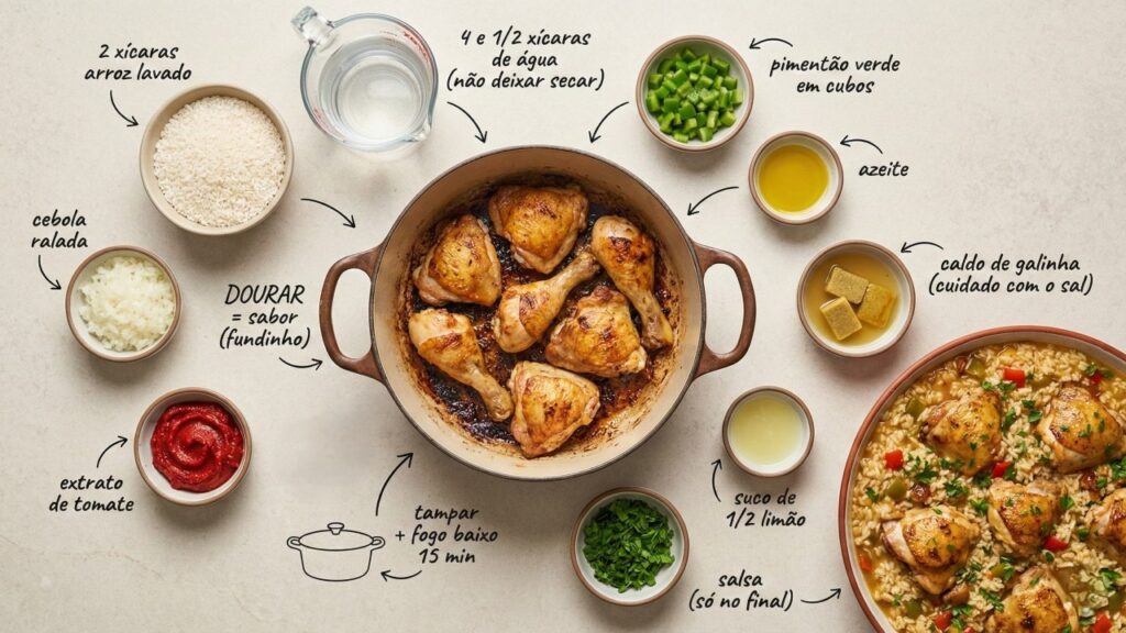 Essa receita goiana de galinhada esconde um segredo que deixa o arroz cremoso