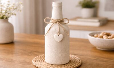 Aprenda o segredo da garrafa decorada com gesso que parece cerâmica importada de alto valor