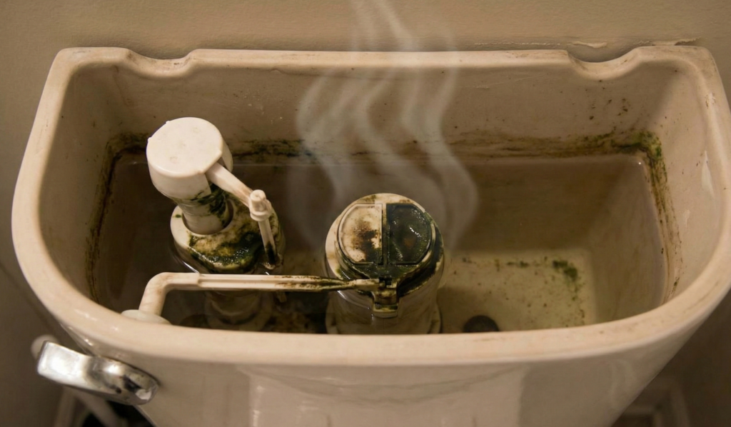 Com o tempo, a caixa acoplada acumula materiais e sujeira