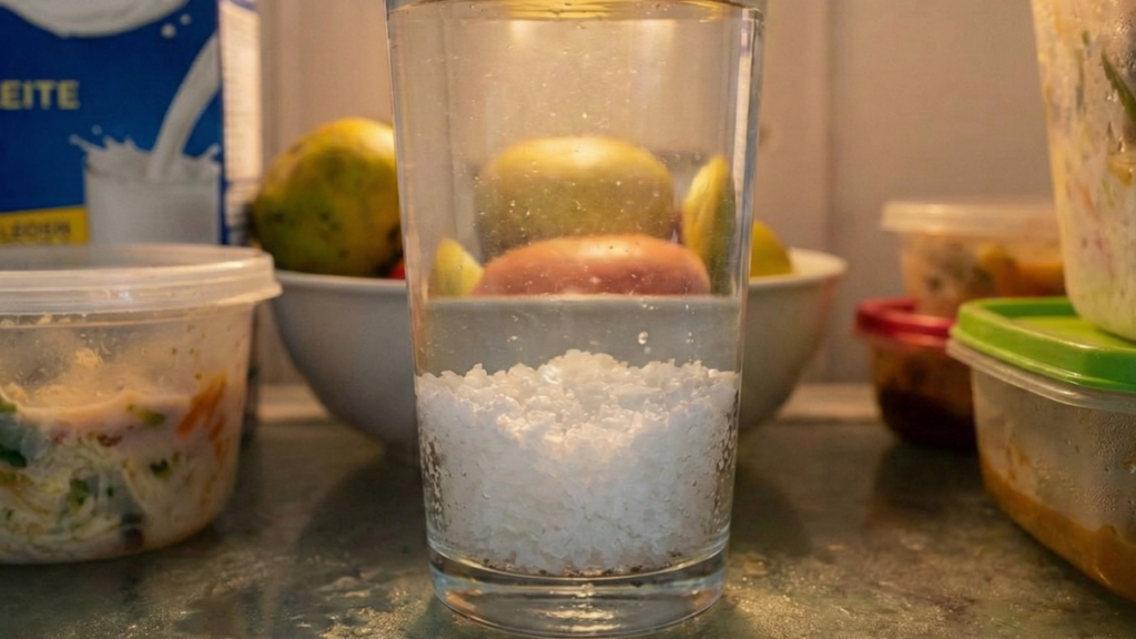 A água com sal grosso atrai todos os odores de dentro da sua geladeira