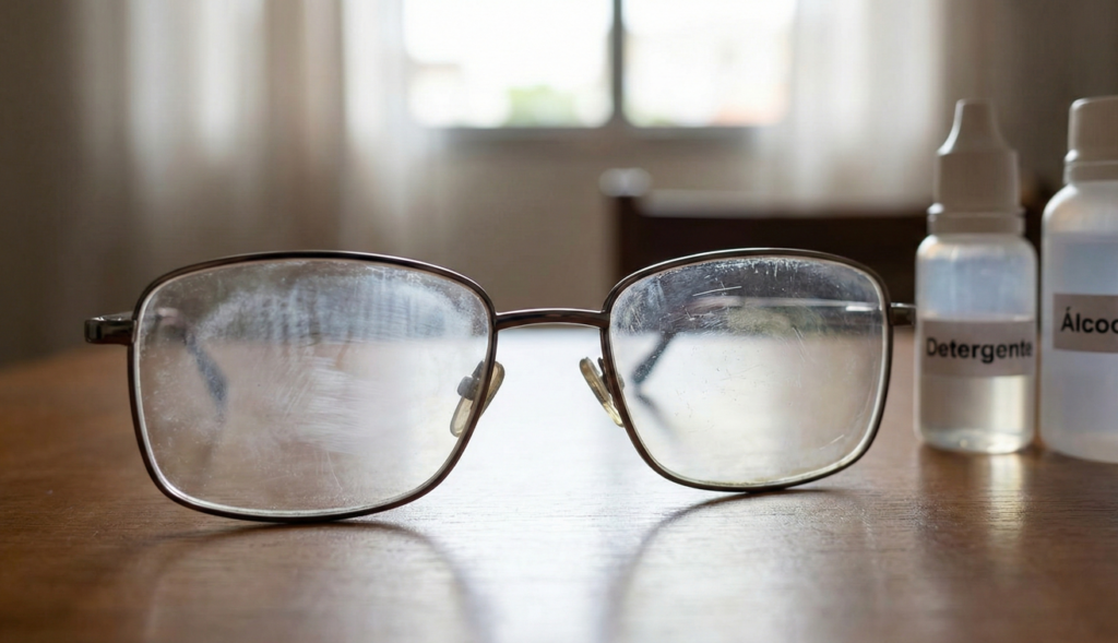 Limpar o óculos com produtos errados pode estragar toda a sua lente