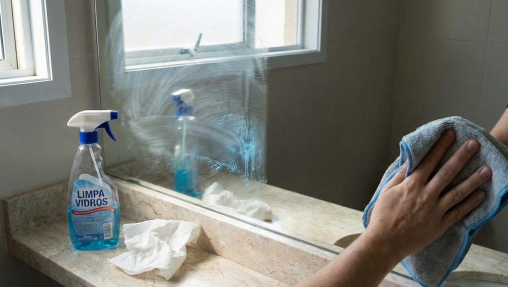 O uso de limpa vidros pode deixar manchas no seu espelho
