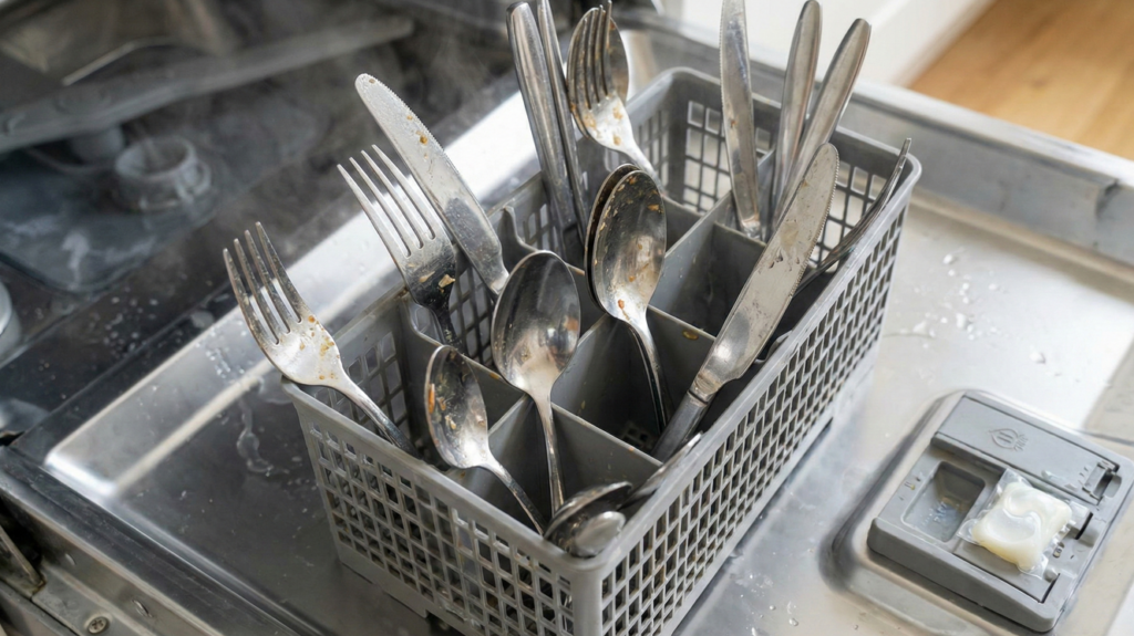 Dependendo da posição, os talheres podem sair com sujeiras ainda