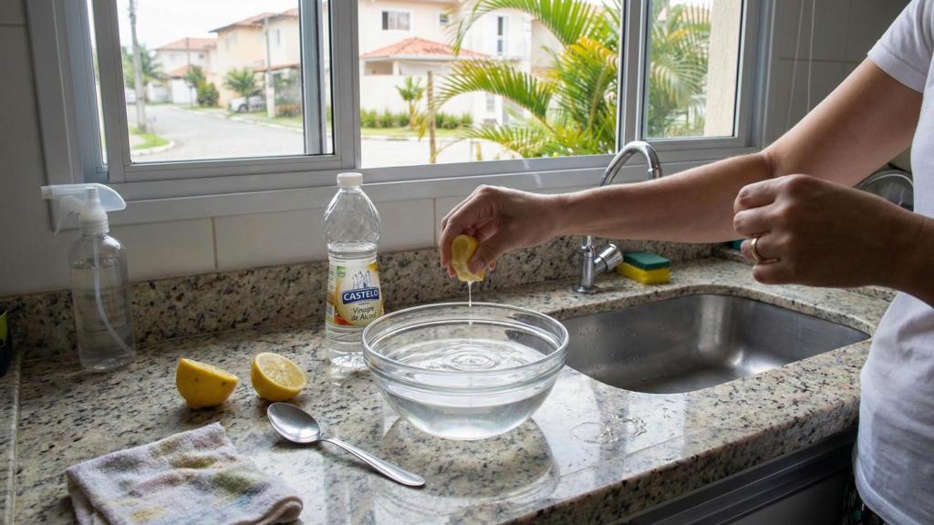 A mistura é simples, basta misturar um pouco de vinagre com o suco de alguns limões