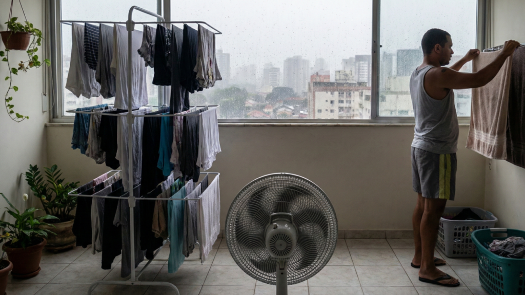 Truque japonês para secar roupa na chuva e evitar cheiro ruim mesmo sem sol