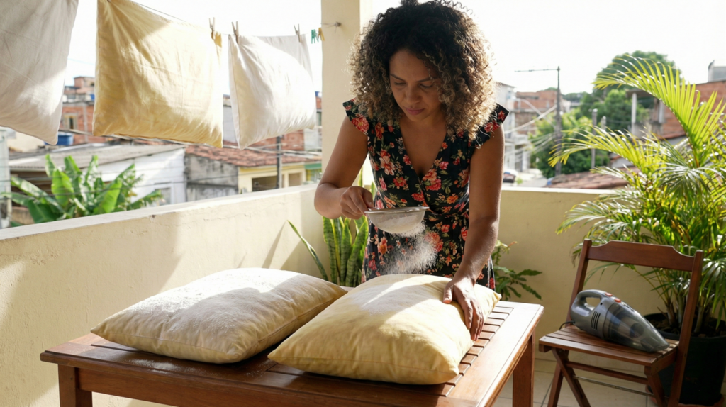 Bastante luz e ventilação são essenciais para tirar o cheiro impregnado nos travesseiros